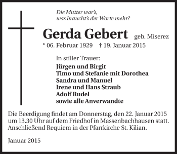 Traueranzeige von Gerda Gebert 