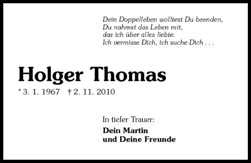  Traueranzeige für Holger Thomas vom 06.11.2010 aus 