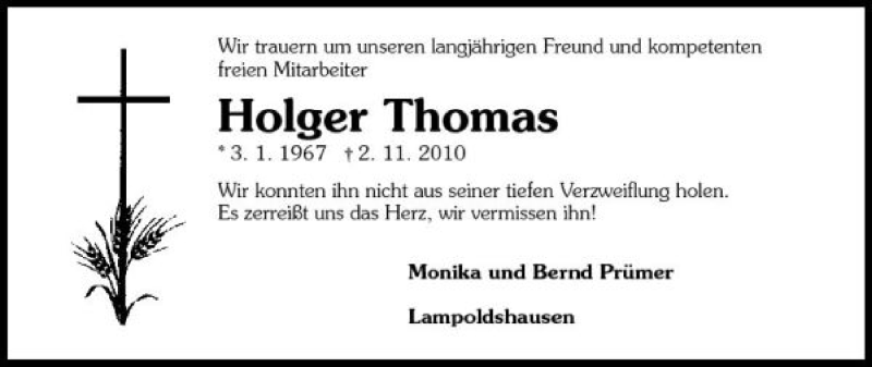 Traueranzeige für Holger Thomas vom 06.11.2010 aus 
