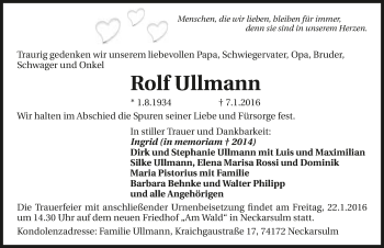 Traueranzeige von Rolf Ullmann 