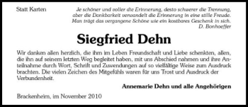 Traueranzeige von Siegfried Dehn 