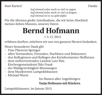Traueranzeige von Bernd Hofmann 