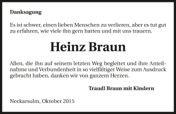 Traueranzeige von Heinz Braun 