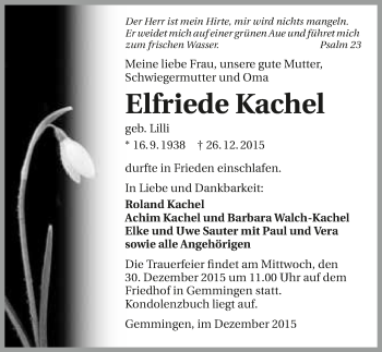 Traueranzeige von Elfriede Kachel 