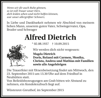 Traueranzeige von Alfred Dietrich 