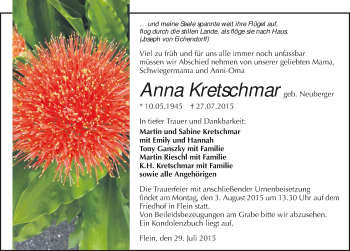 Traueranzeige von Anna Kretschmar 