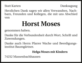 Traueranzeige von Horst Moses 