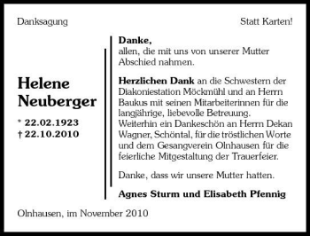 Traueranzeige von Helene Neuberger 