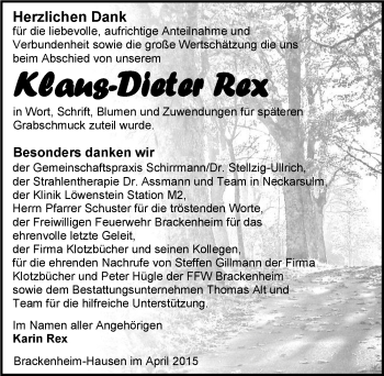 Traueranzeige von Klaus-Dieter Rex 