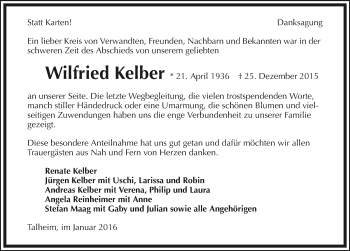 Traueranzeige von Wilfried Kelber 