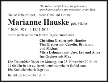 Traueranzeige von Marianne Hauske 