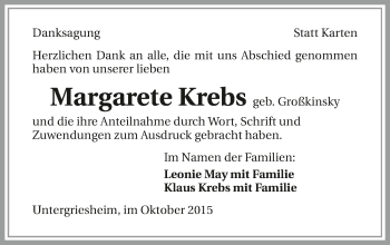 Traueranzeige von Margarete Krebs 