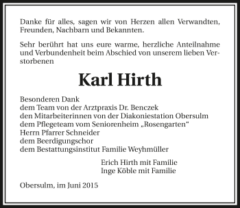 Traueranzeige von Karl Hirth 