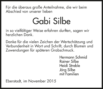 Traueranzeige von Gabi Silbe 