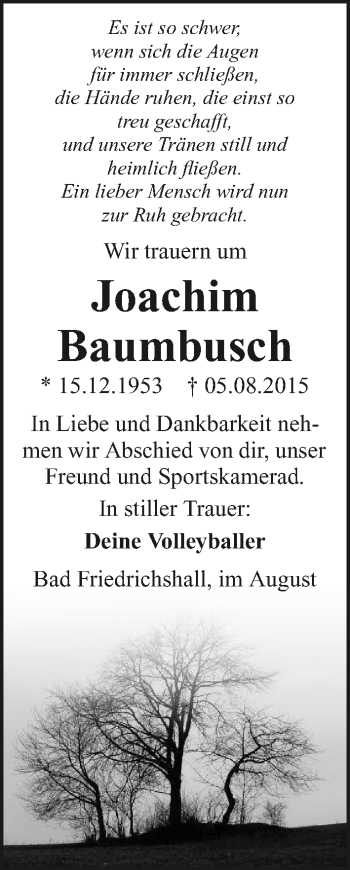 Traueranzeige von Joachim Baumbusch 