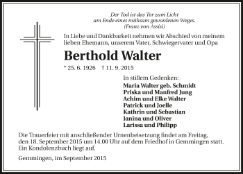 Traueranzeige von Berthold Walter 
