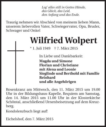 Traueranzeige von Wilfried Wolpert 