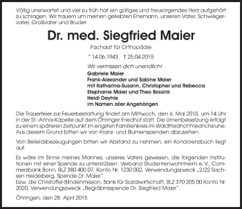 Traueranzeige von Siegfried Maier 