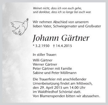 Traueranzeige von Johann Gärtner 