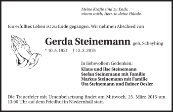 Traueranzeige von Gerda Steinemann 