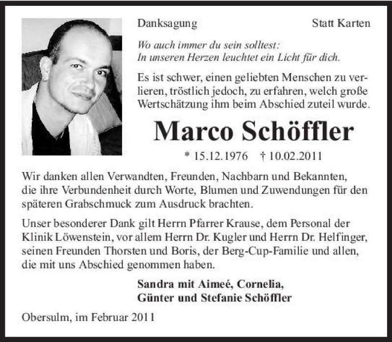  Traueranzeige für Marco Schöffler vom 26.02.2011 aus 