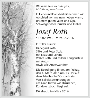 Traueranzeige von Josef Roth 
