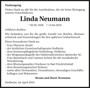 Traueranzeige von Linda Neumann 