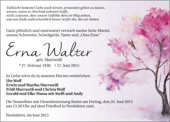 Traueranzeige von Erna Walter 