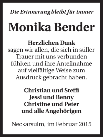 Traueranzeige von Monika Bender 
