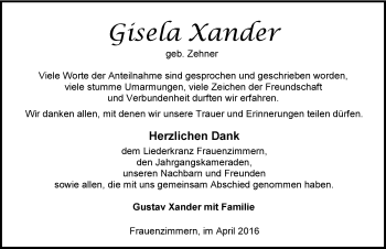 Traueranzeige von Gisela Xander 