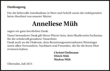 Traueranzeige von Anneliese Müh 