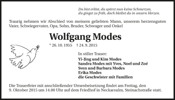 Traueranzeige von Wolfgang Modes 