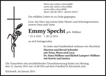 Traueranzeige von Emmy Specht 