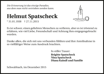 Traueranzeige von Helmut Spatscheck 