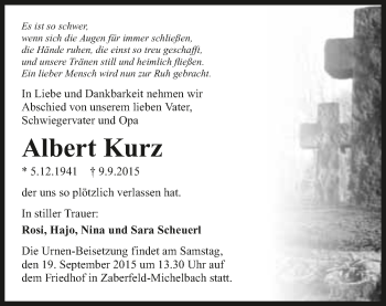 Traueranzeige von Albert Kurz 