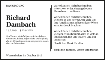 Traueranzeige von Richard Dambach 