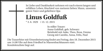 Traueranzeige von Linus Goldfuß 