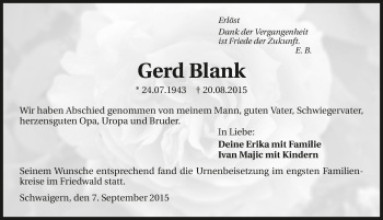 Traueranzeige von Gerd Blank 