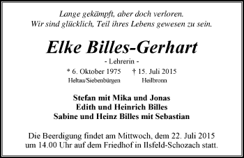 Traueranzeige von Elke Billes-Gerhart 