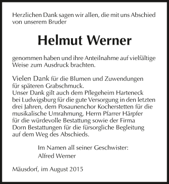 Traueranzeige von Helmut Werner 