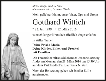 Traueranzeige von Gotthard Wittich