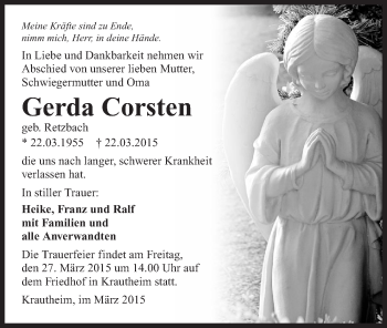 Traueranzeige von Gerda Corsten 