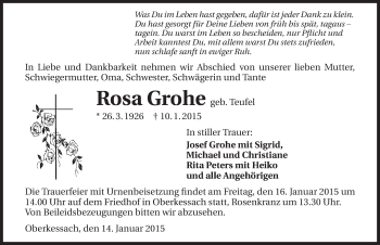 Traueranzeige von Rosa Grohe 