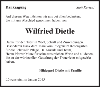 Traueranzeige von Wilfried Dietle 