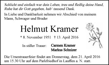 Traueranzeige von Helmut Kramer 