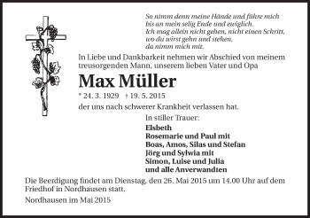 Traueranzeige von Max Müller 