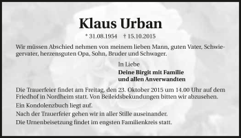 Traueranzeige von Klaus Urban 