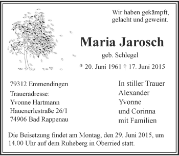 Traueranzeige von Maria Jarosch 