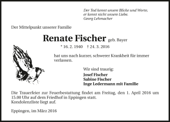Traueranzeige von Renate Fischer 