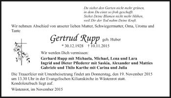 Traueranzeige von Gertrud Rupp 